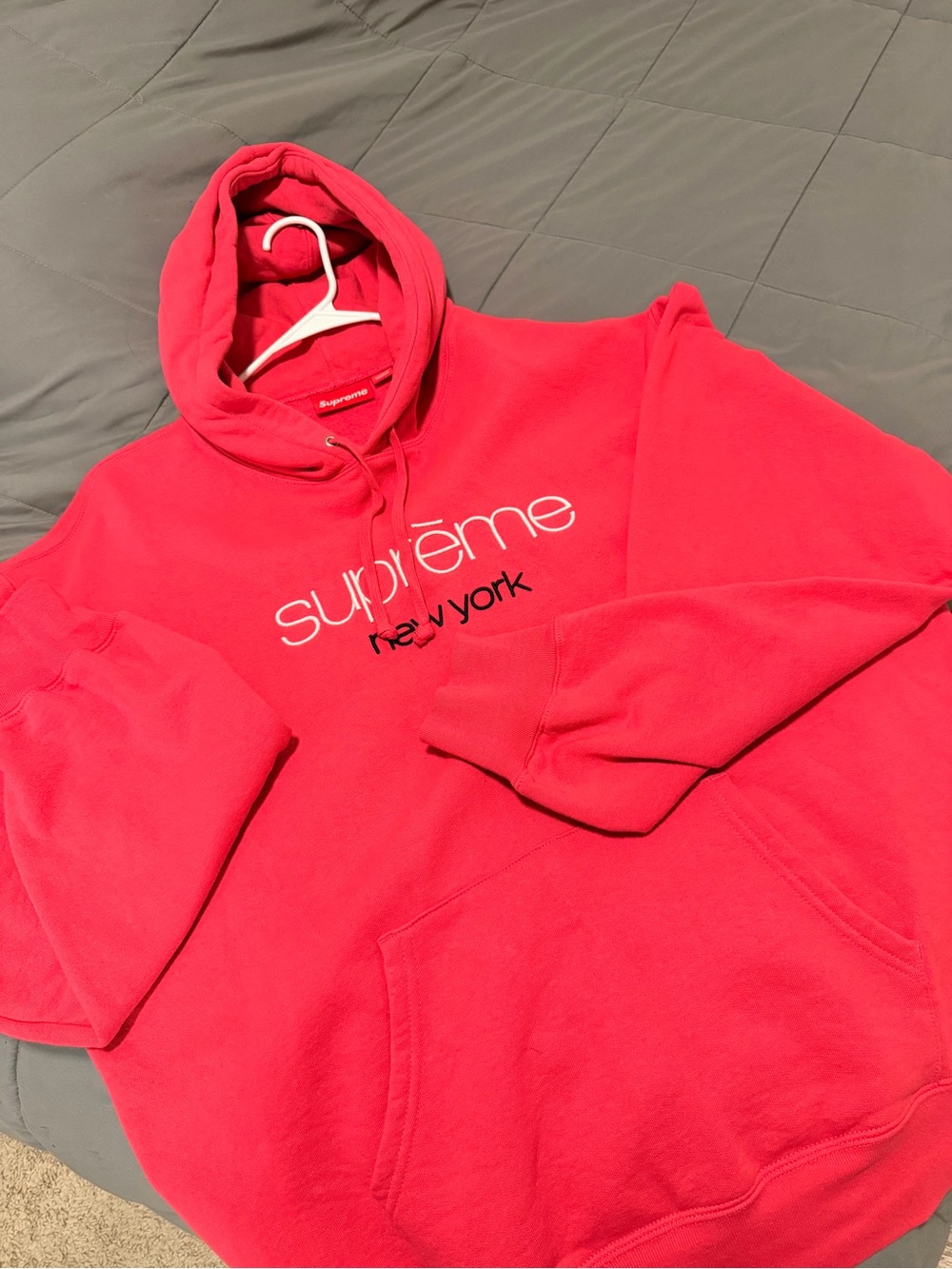 Supreme Bright Red Crewneck Hoodie with White Script